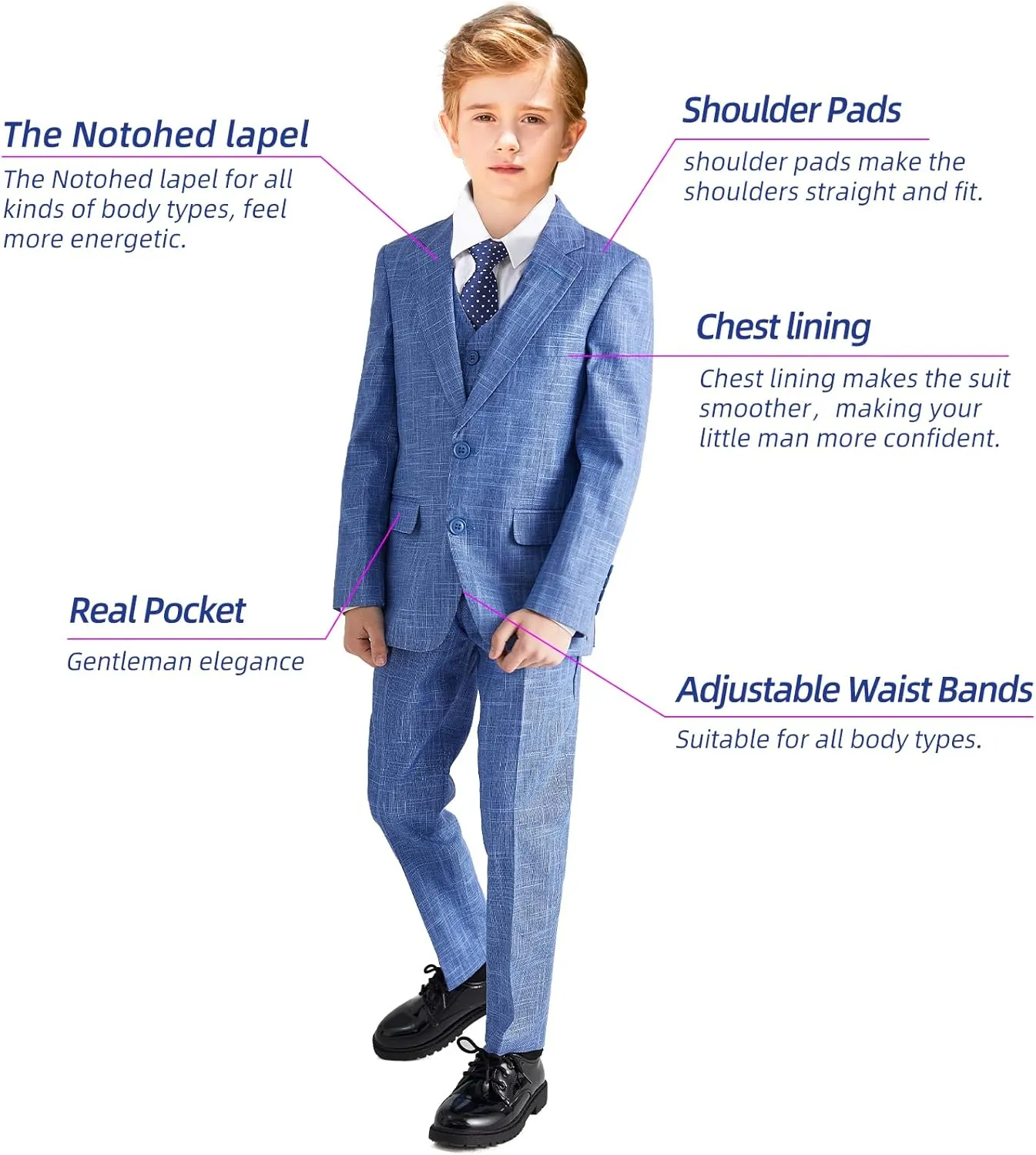 ELPA ELPA Boys Suit Linen, Boys Slim Fit Suit for Kids, Toddlers & Teens, Adjustable Waist for Wedding, Church, Family Party