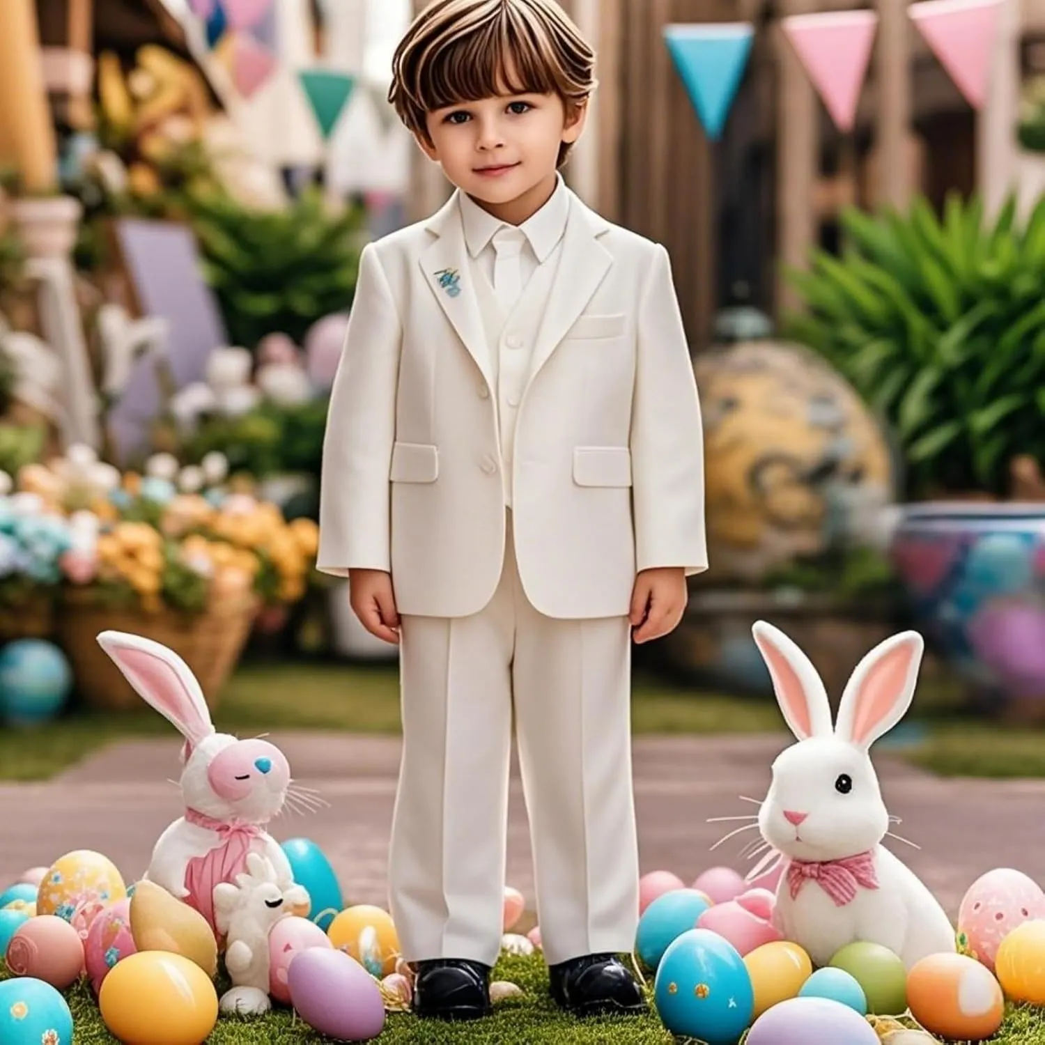 ELPA ELPA Boys Suit Linen, Boys Slim Fit Suit for Kids, Toddlers & Teens, Adjustable Waist for Wedding, Church, Family Party