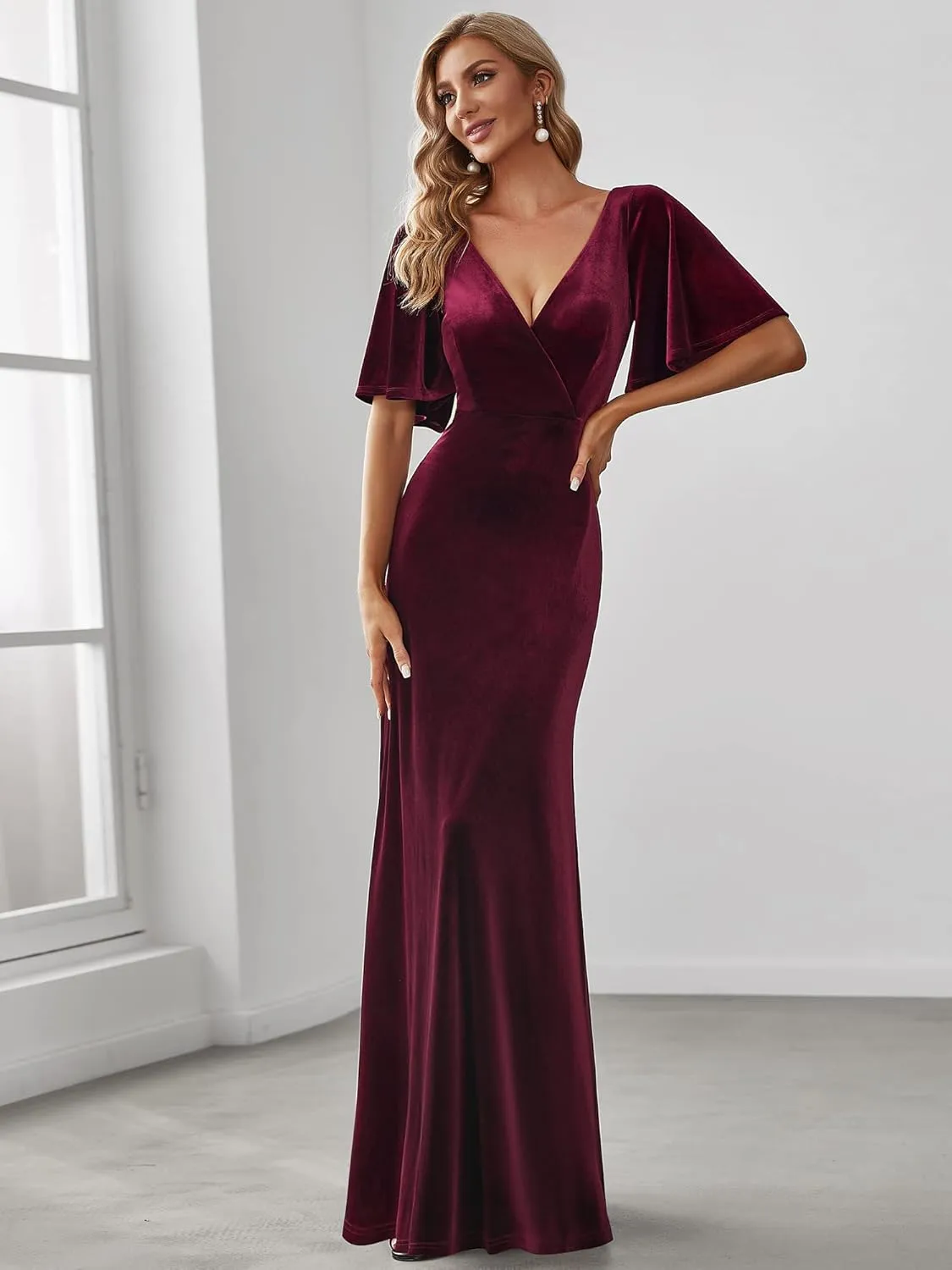Ever-Pretty Women's Retro Evening Gown A Line V-Neck Wrap Velvet Long Formal Dresses 0861