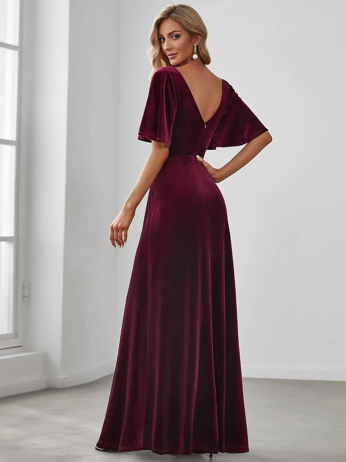 Ever-Pretty Women's Retro Evening Gown A Line V-Neck Wrap Velvet Long Formal Dresses 0861