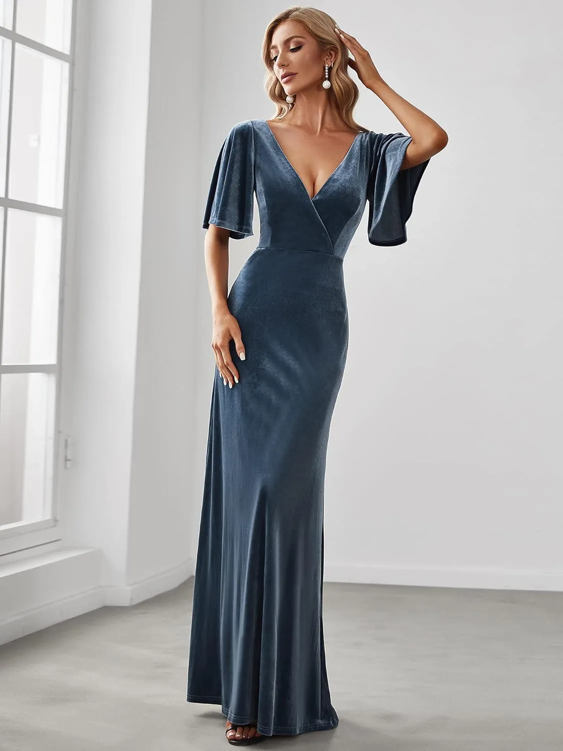 Ever-Pretty Women's Retro Evening Gown A Line V-Neck Wrap Velvet Long Formal Dresses 0861
