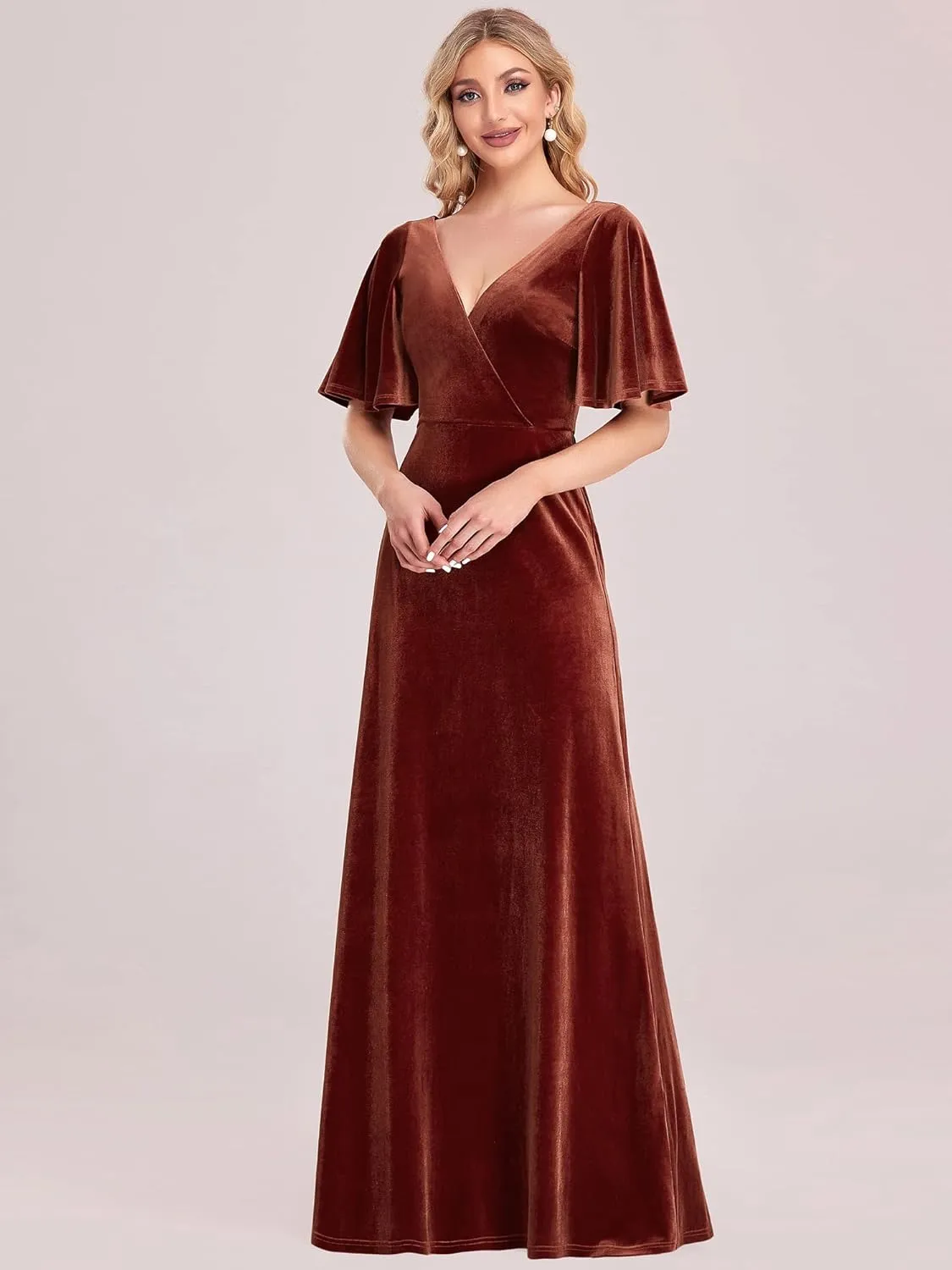 Ever-Pretty Women's Retro Evening Gown A Line V-Neck Wrap Velvet Long Formal Dresses 0861