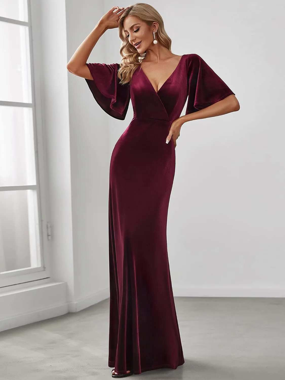 Ever-Pretty Women's Retro Evening Gown A Line V-Neck Wrap Velvet Long Formal Dresses 0861