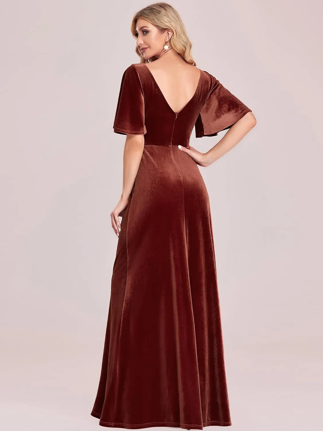 Ever-Pretty Women's Retro Evening Gown A Line V-Neck Wrap Velvet Long Formal Dresses 0861