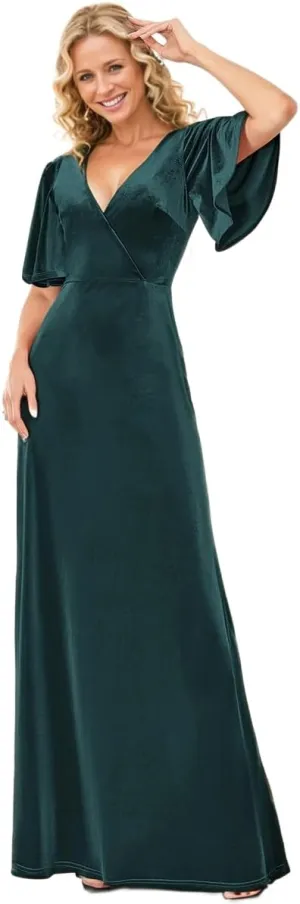 Ever-Pretty Women's Retro Evening Gown A Line V-Neck Wrap Velvet Long Formal Dresses 0861