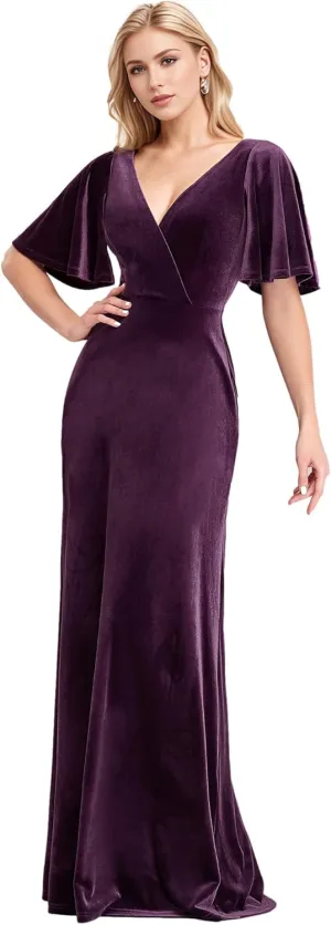 Ever-Pretty Women's Retro Evening Gown A Line V-Neck Wrap Velvet Long Formal Dresses 0861