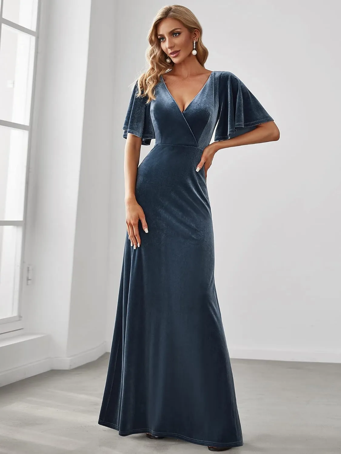 Ever-Pretty Women's Retro Evening Gown A Line V-Neck Wrap Velvet Long Formal Dresses 0861