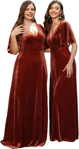 Ever-Pretty Women's Retro Evening Gown A Line V-Neck Wrap Velvet Long Formal Dresses 0861