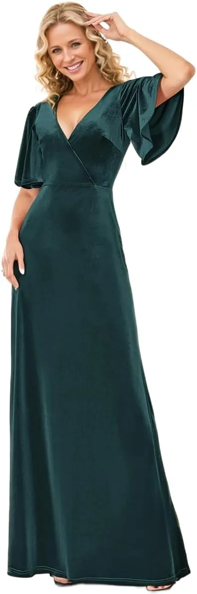 Ever-Pretty Women's Retro Evening Gown A Line V-Neck Wrap Velvet Long Formal Dresses 0861