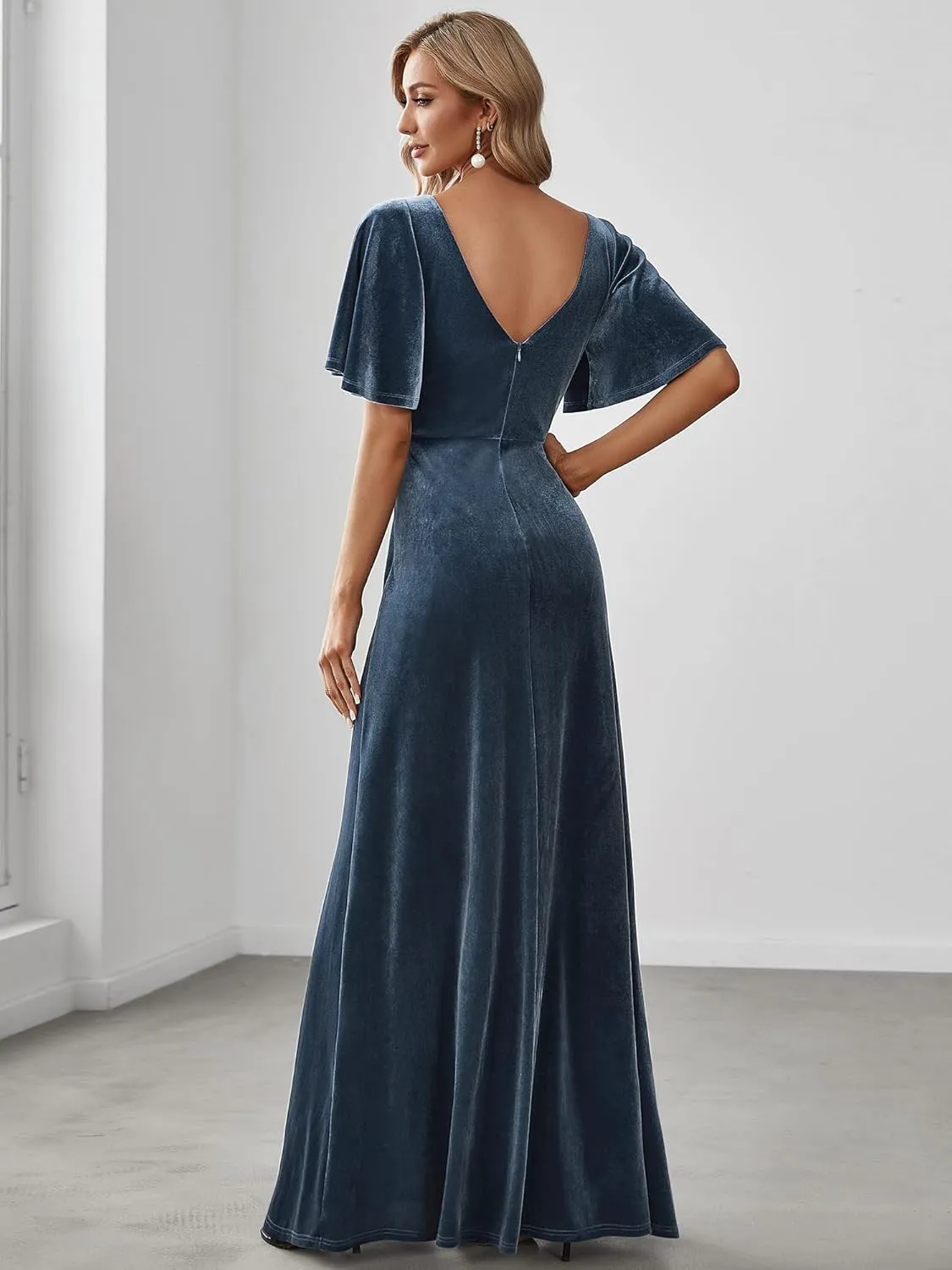 Ever-Pretty Women's Retro Evening Gown A Line V-Neck Wrap Velvet Long Formal Dresses 0861