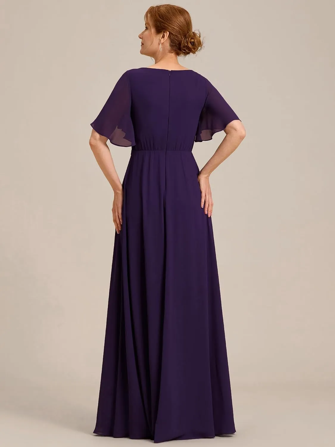 Ever-Pretty Women's V Neck Appliques Pleated Chiffon A Line Floor Length Mother of The Bride Dresses