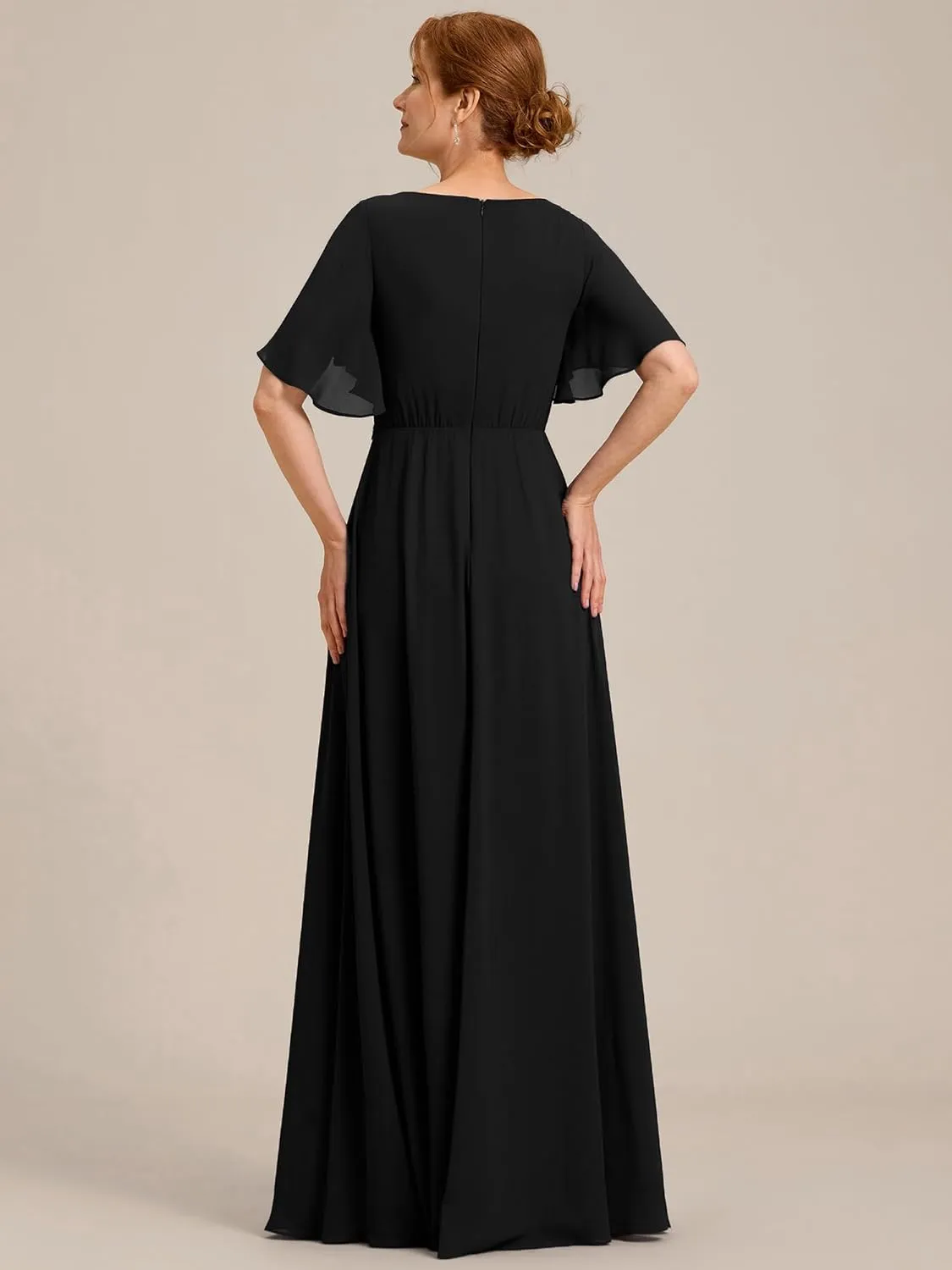 Ever-Pretty Women's V Neck Appliques Pleated Chiffon A Line Floor Length Mother of The Bride Dresses