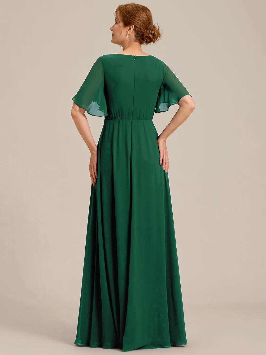 Ever-Pretty Women's V Neck Appliques Pleated Chiffon A Line Floor Length Mother of The Bride Dresses