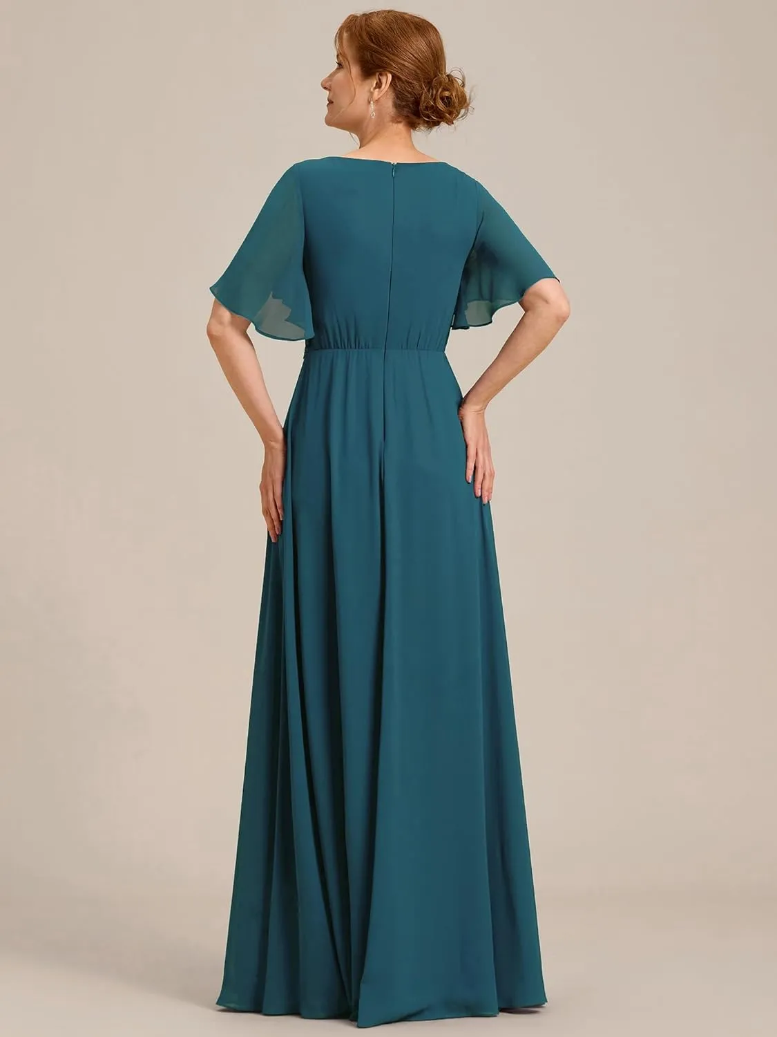 Ever-Pretty Women's V Neck Appliques Pleated Chiffon A Line Floor Length Mother of The Bride Dresses