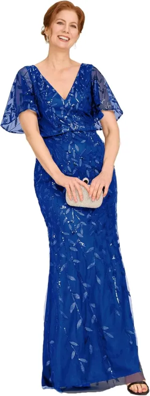 Ever-Pretty Women's V-Neck Short Sleeve Mermaid Sequin Embroidery Floor-Length Mother of The Bride Dresses