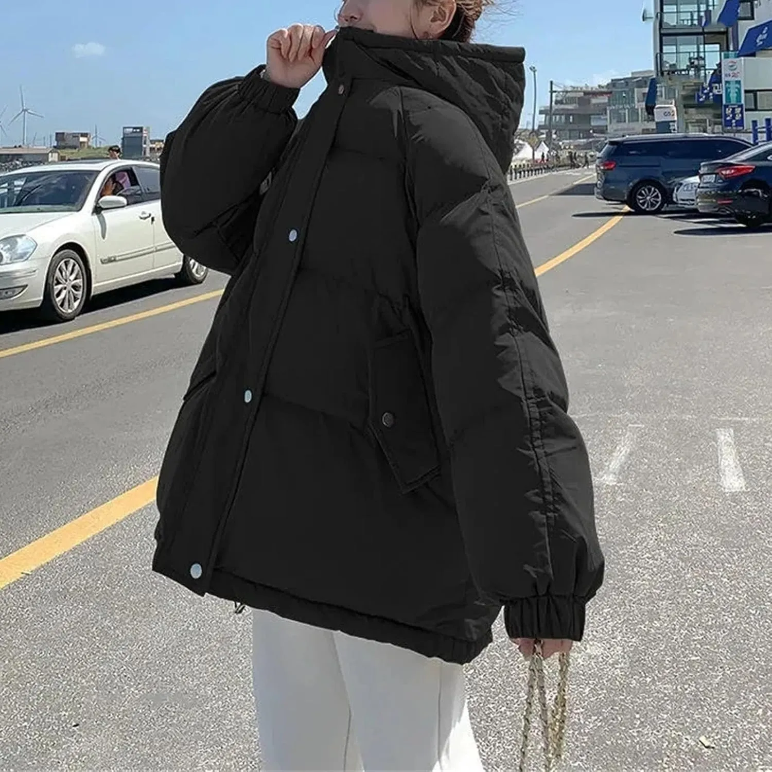 Fahsion Hooded Oversize Jacket Women Overcoat Winter Thick Down Cotton Padded Coat Female Casual Loose Short Parkas