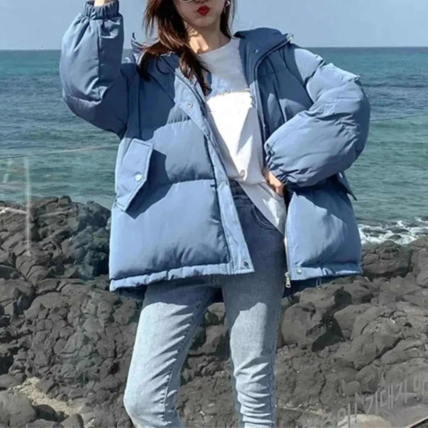 Fahsion Hooded Oversize Jacket Women Overcoat Winter Thick Down Cotton Padded Coat Female Casual Loose Short Parkas
