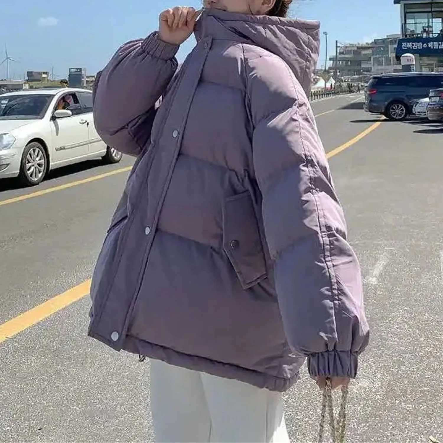 Fahsion Hooded Oversize Jacket Women Overcoat Winter Thick Down Cotton Padded Coat Female Casual Loose Short Parkas