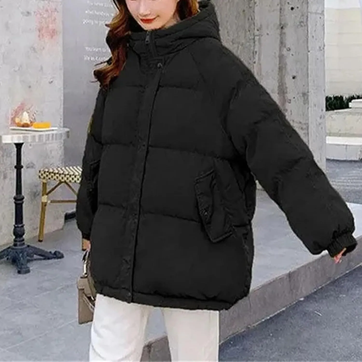 Fahsion Hooded Oversize Jacket Women Overcoat Winter Thick Down Cotton Padded Coat Female Casual Loose Short Parkas