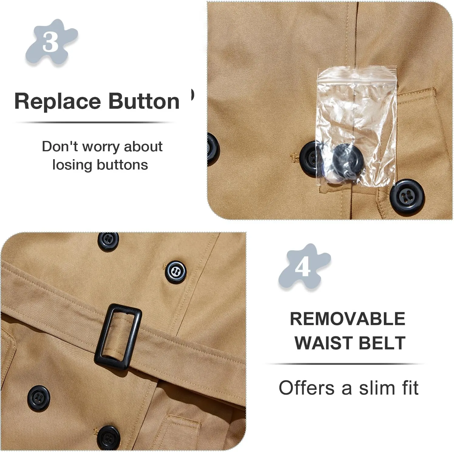 FARVALUE Women's Waterproof Trench Coat Double Breasted Windbreaker Classic Belted Lapel Overcoat with Removable Hood
