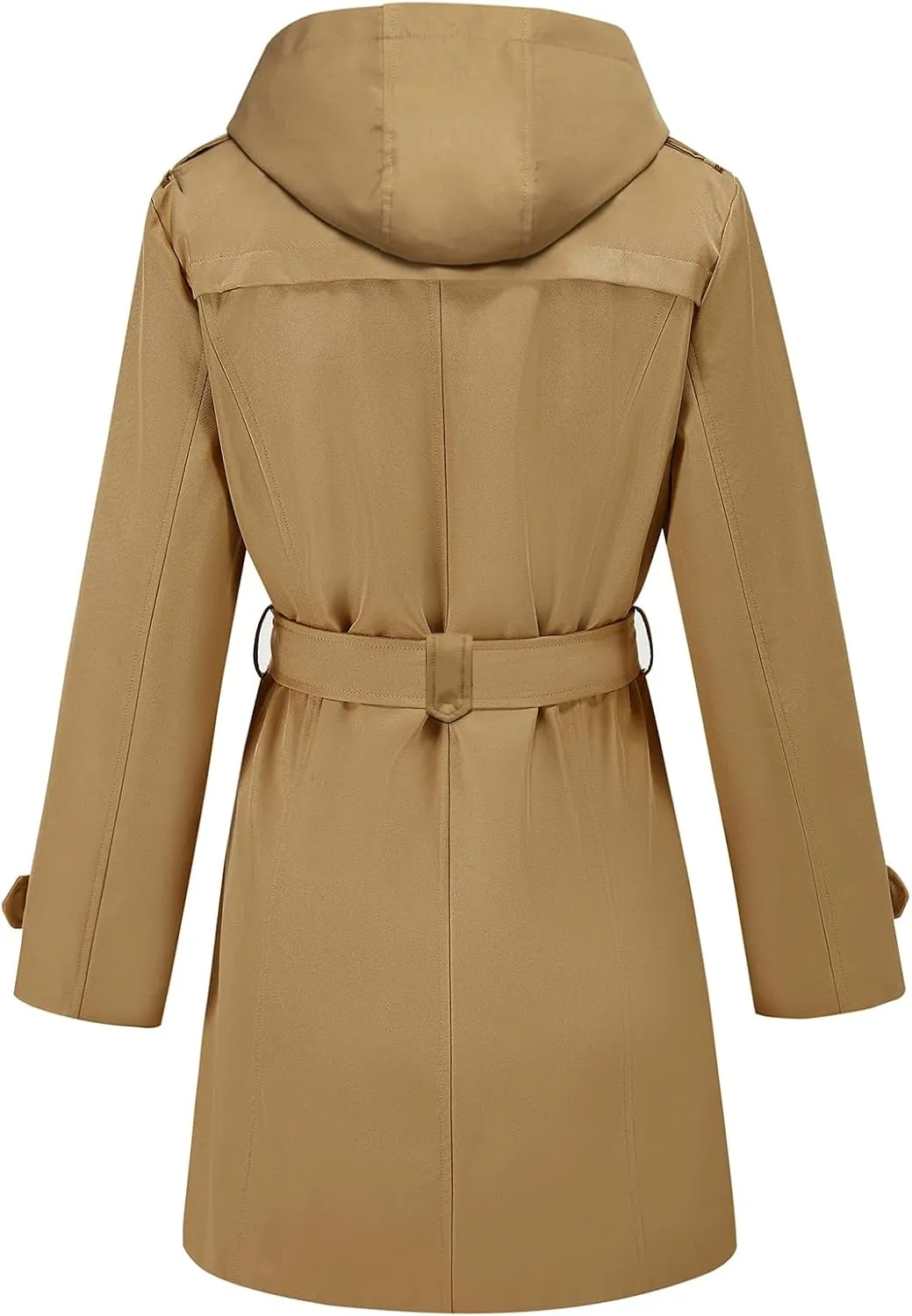 FARVALUE Women's Waterproof Trench Coat Double Breasted Windbreaker Classic Belted Lapel Overcoat with Removable Hood