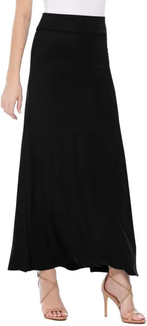 FashionJOA Women's Stretchy Flowy Maxi Skirt with Elastic Waistband for Comfort and Style