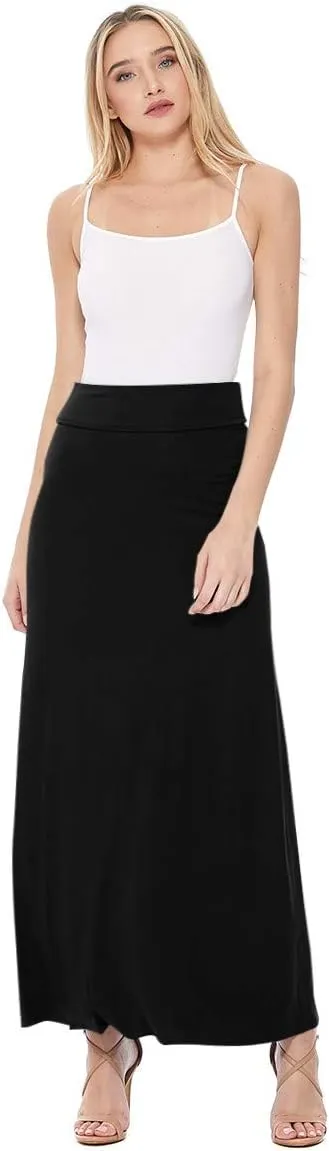 FashionJOA Women's Stretchy Flowy Maxi Skirt with Elastic Waistband for Comfort and Style