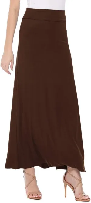 FashionJOA Women's Stretchy Flowy Maxi Skirt with Elastic Waistband for Comfort and Style