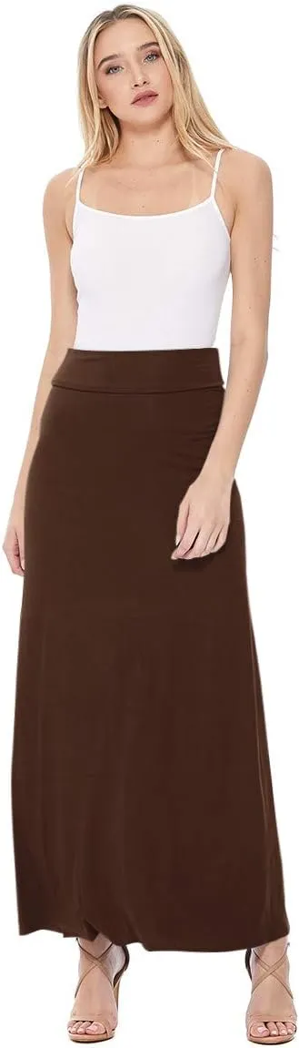 FashionJOA Women's Stretchy Flowy Maxi Skirt with Elastic Waistband for Comfort and Style
