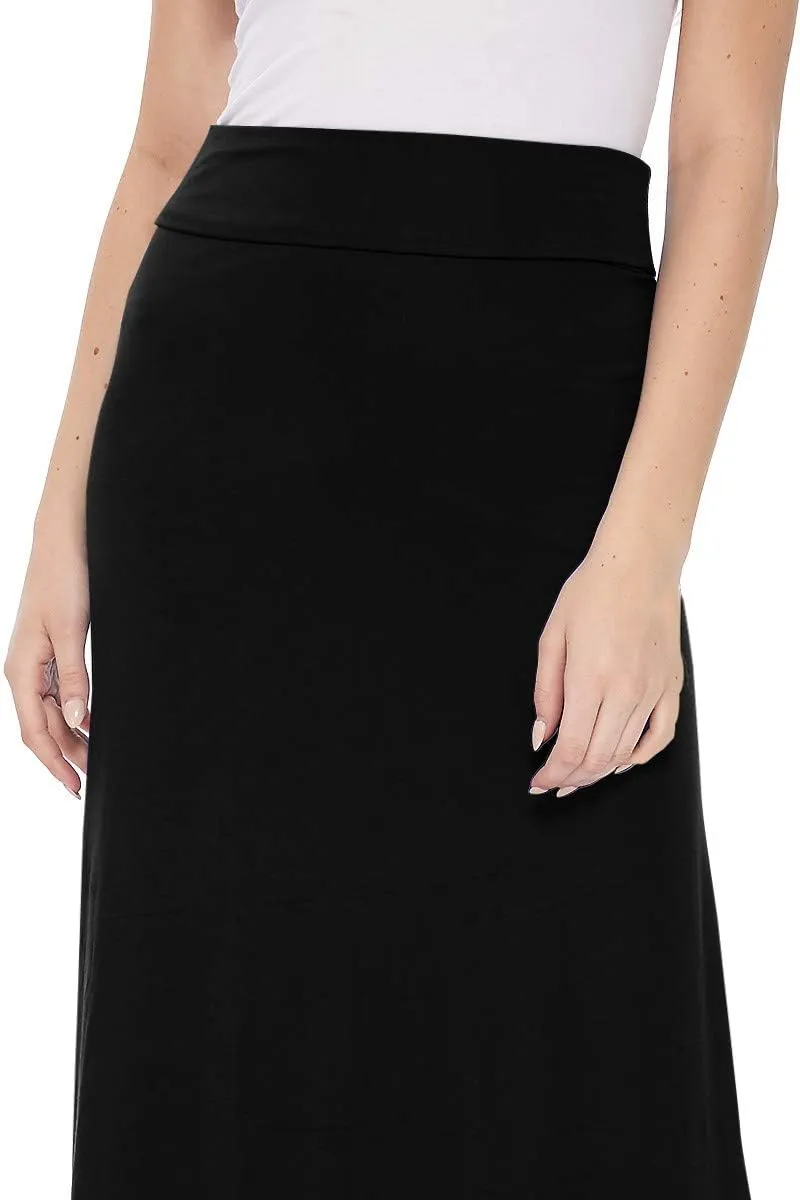 FashionJOA Women's Stretchy Flowy Maxi Skirt with Elastic Waistband for Comfort and Style