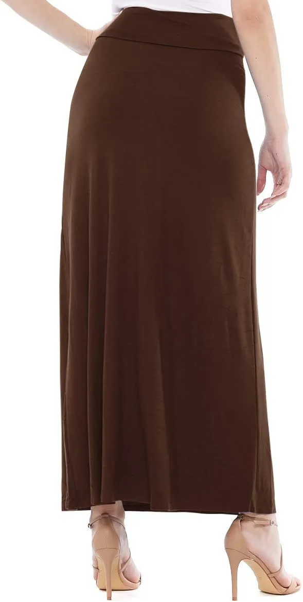 FashionJOA Women's Stretchy Flowy Maxi Skirt with Elastic Waistband for Comfort and Style