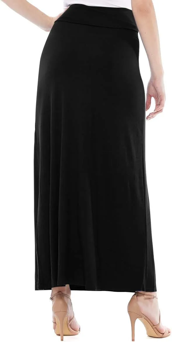 FashionJOA Women's Stretchy Flowy Maxi Skirt with Elastic Waistband for Comfort and Style