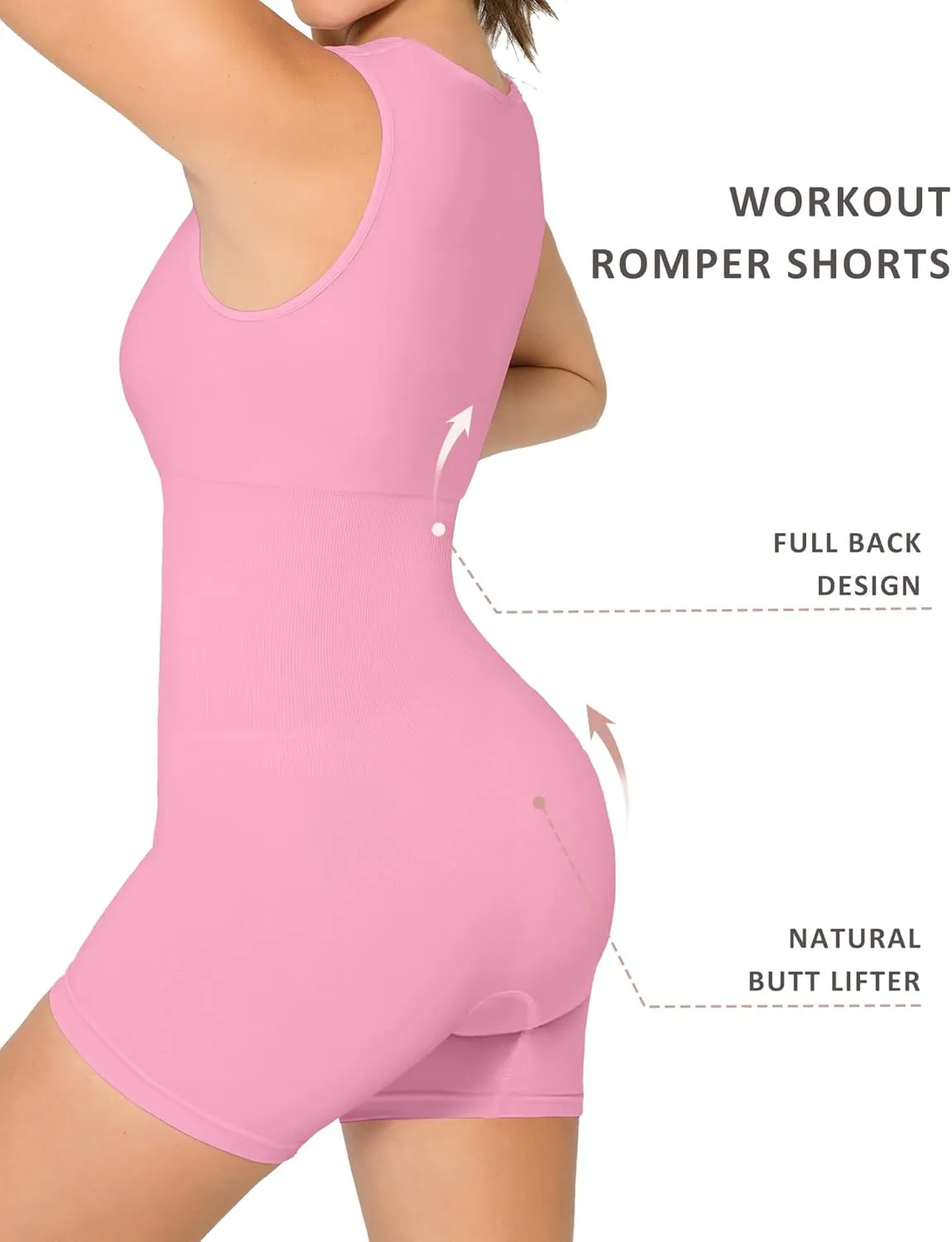 FeelinGirl Womens Strappy Square Neck Tank Top Tummy Control Bodycon Stretch Shorts Jumpsuit Outfit