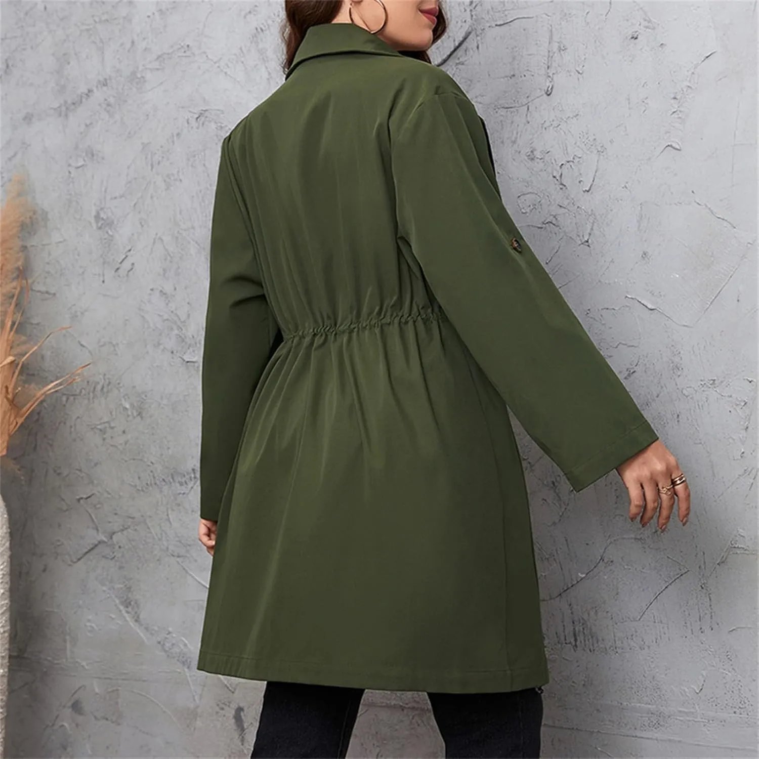 FEORJGP Womens Plus Size Long Trench Coat Jacket Lapel Double Breasted Coat Long Sleeve Overcoat with Belt Windproof Outwear