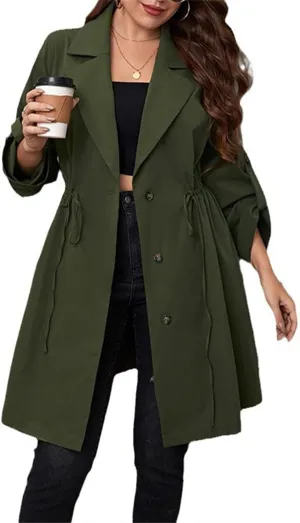FEORJGP Womens Plus Size Long Trench Coat Jacket Lapel Double Breasted Coat Long Sleeve Overcoat with Belt Windproof Outwear