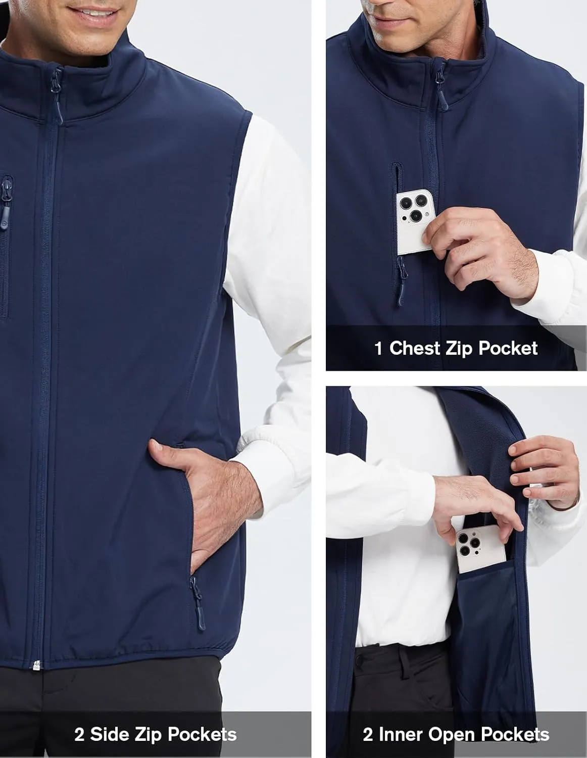 fit space Men's Lightweight Vest Softshell Sleeveless Windproof Jacket with Zipper Pcoket Cycling Travel Hiking Running Golf
