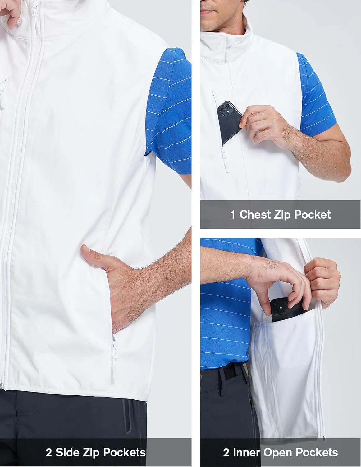 fit space Men's Lightweight Vest Softshell Sleeveless Windproof Jacket with Zipper Pcoket Cycling Travel Hiking Running Golf