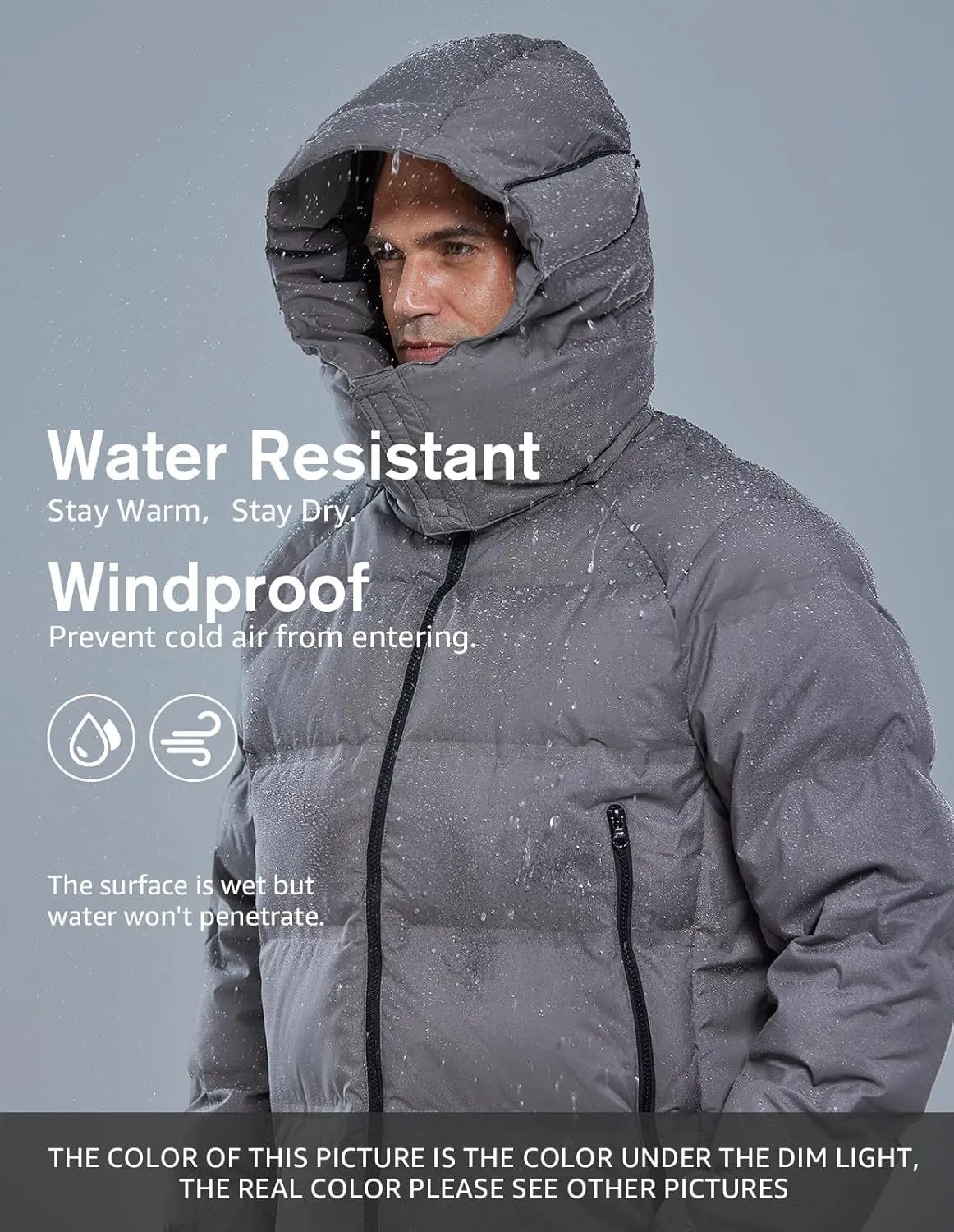 fit space Men's Thickened Down Jacket Super Warm Winter Puffer Jacket Snow Coat with Detachable Hood Waterproof Windproof