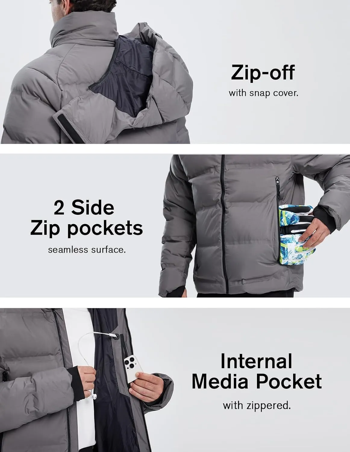 fit space Men's Thickened Down Jacket Super Warm Winter Puffer Jacket Snow Coat with Detachable Hood Waterproof Windproof