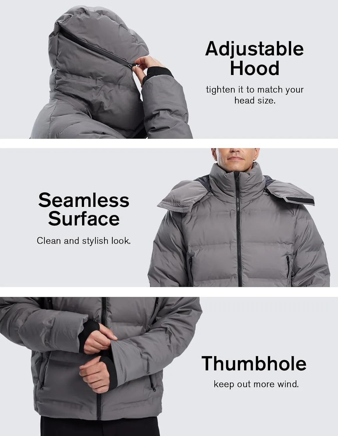 fit space Men's Thickened Down Jacket Super Warm Winter Puffer Jacket Snow Coat with Detachable Hood Waterproof Windproof
