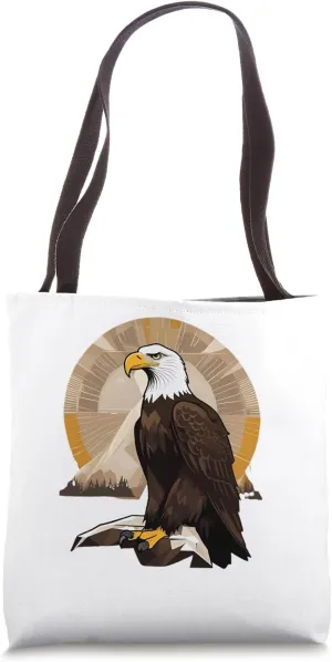 Flat graphic bald eagle illustration with backpack Tote Bag