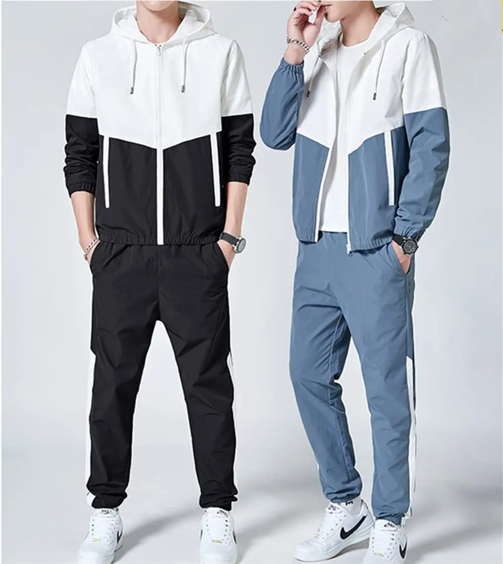 Floette Men Retro Windbreaker Track Suit Track Jacket Track Pant Athletic Hip Hop Windproof Sweat Suit