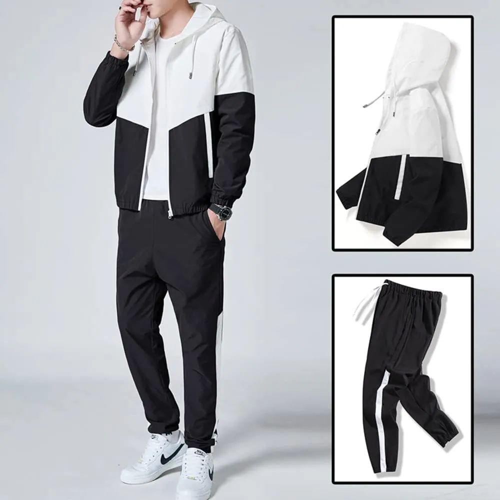 Floette Men Retro Windbreaker Track Suit Track Jacket Track Pant Athletic Hip Hop Windproof Sweat Suit