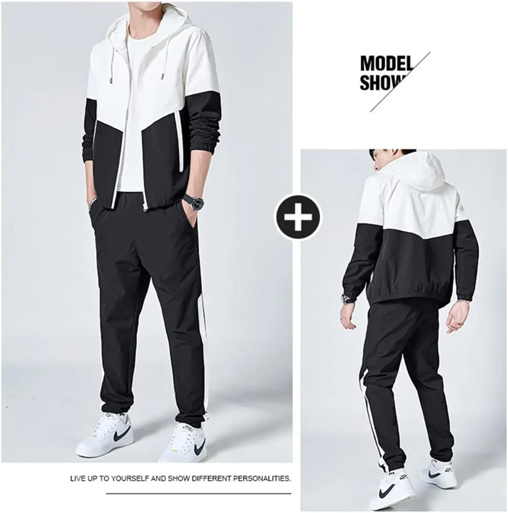 Floette Men Retro Windbreaker Track Suit Track Jacket Track Pant Athletic Hip Hop Windproof Sweat Suit