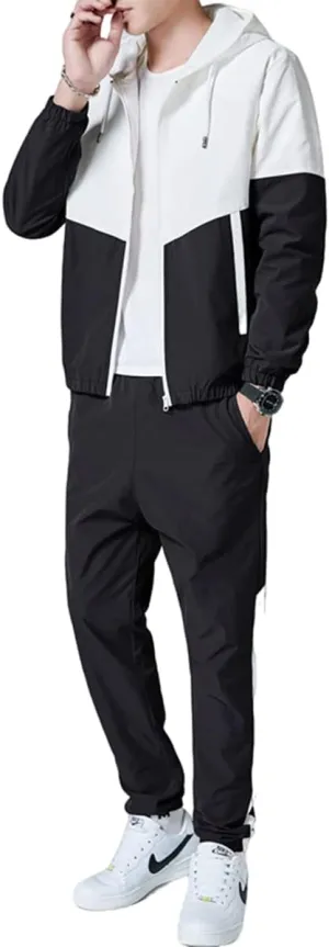 Floette Men Retro Windbreaker Track Suit Track Jacket Track Pant Athletic Hip Hop Windproof Sweat Suit