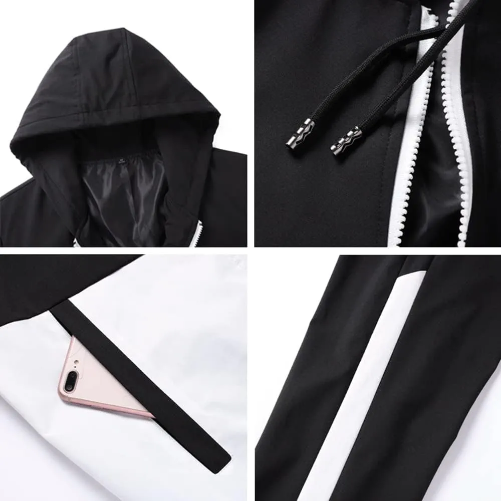 Floette Men Retro Windbreaker Track Suit Track Jacket Track Pant Athletic Hip Hop Windproof Sweat Suit