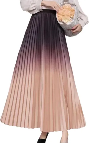 Floor Length Summer Pleated Skirt Women's Ombre Maxi Skirt Casual Elegant Wear