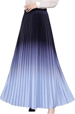 Floor Length Summer Pleated Skirt Women's Ombre Maxi Skirt Casual Elegant Wear