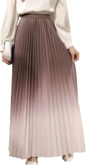 Floor Length Summer Pleated Skirt Women's Ombre Maxi Skirt Casual Elegant Wear