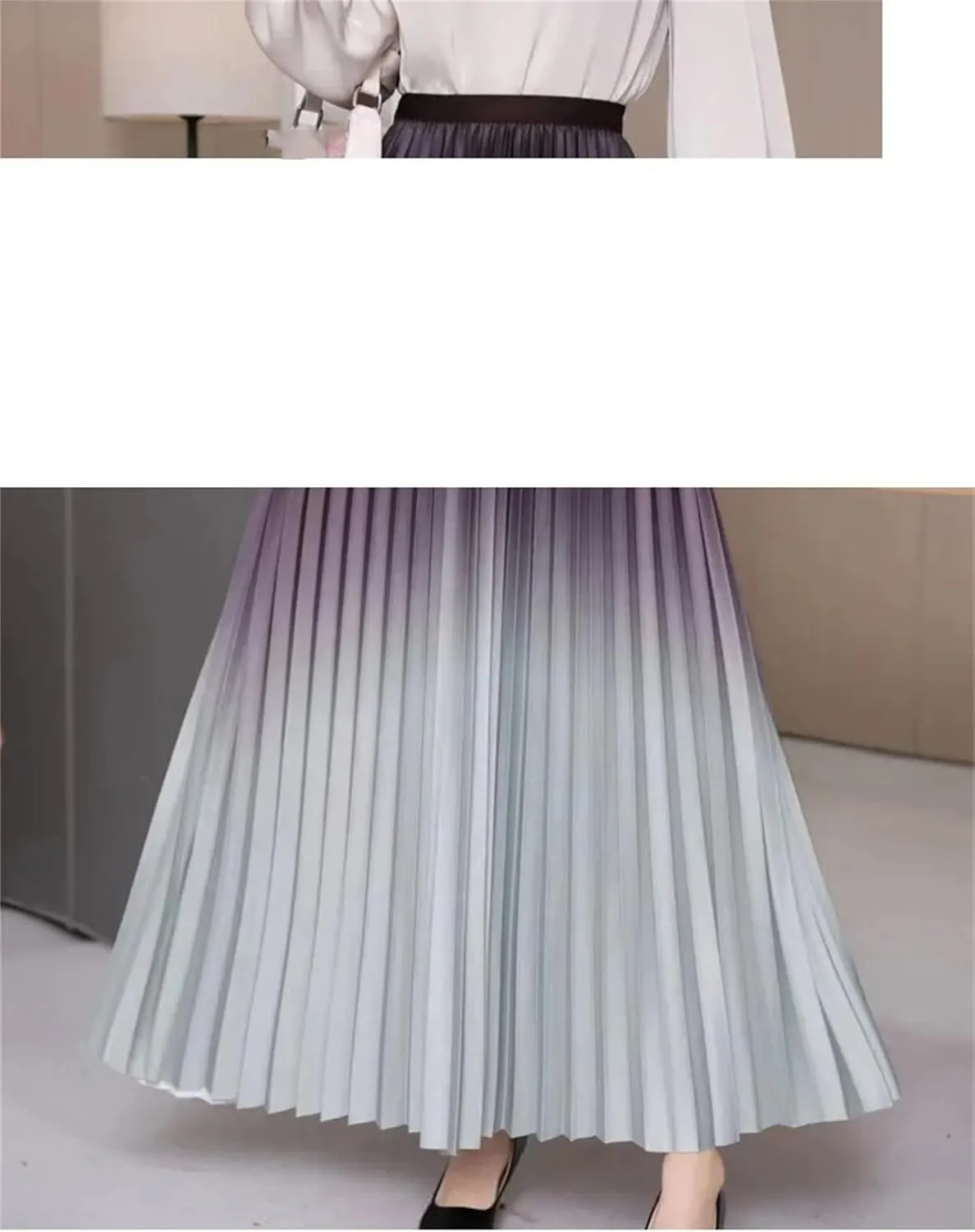 Floor Length Summer Pleated Skirt Women's Ombre Maxi Skirt Casual Elegant Wear